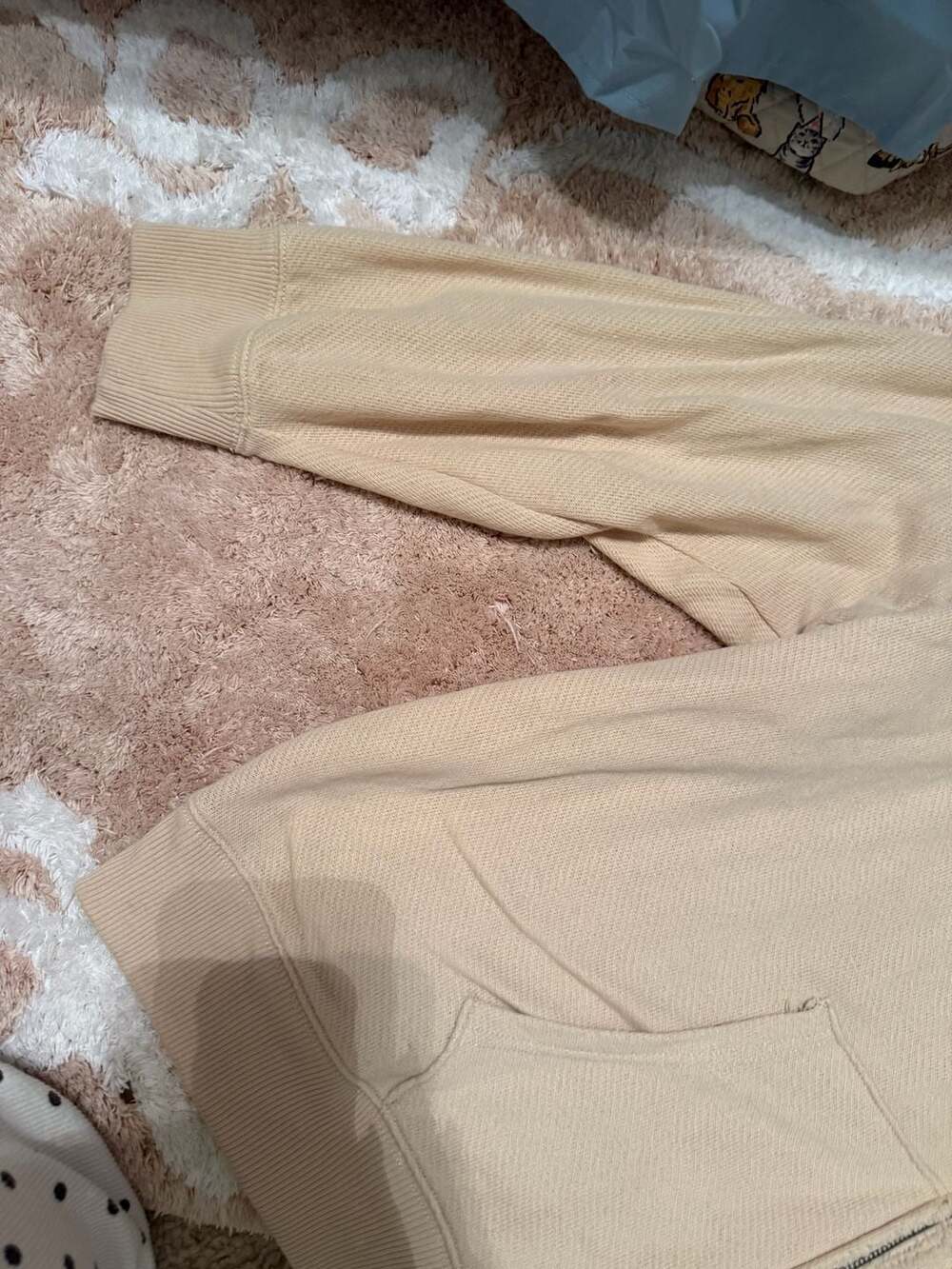American Eagle Cream Waffle Knit Full Zip Hoodie - Picture 7 of 9
